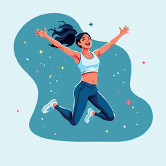 Vsai woman jumping for joy celebrating success and freedom