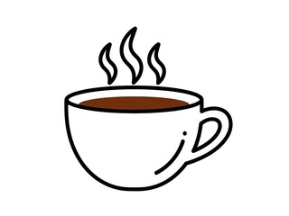 Obraz premium A steaming hot cup of coffee with a smiley face drawn on it in black lines on a white background with brown liquid inside