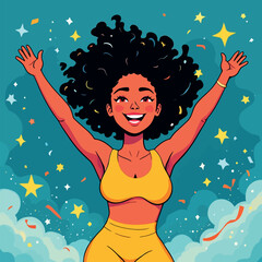Vsai black woman celebrating success with arms raised