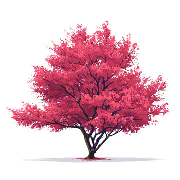 Minimal 2D flat vector of a Redbud Tree, icon-style illustration on a white background