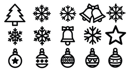 Festive winter holiday icons and decorations in a striking silhouette