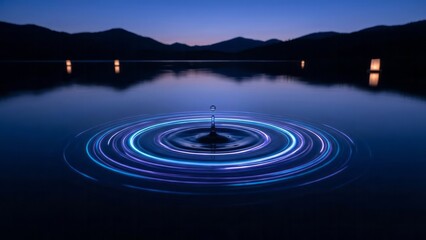 Fototapeta premium Water Drop Ripple at Dusk Ripples Lake Mountains. Concept featuring water, drop, ripples, lake, dusk.