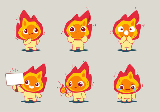 set of cartoon fire character mascot collection