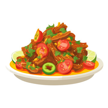 2D flat vector graphic of a Ropa Vieja in icon style, isolated on white background