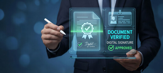 Verified document badge with digital signature and security hologram