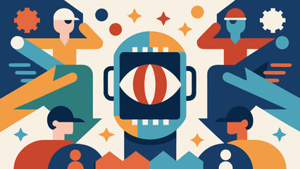 Abstract illustration of Super Bowl with stylized players, football helmet, and dynamic geometric elements