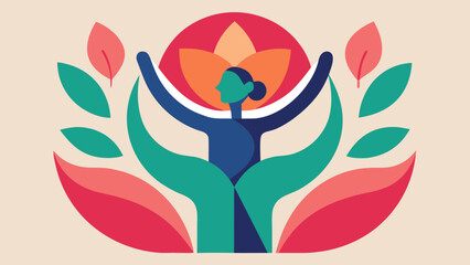 Abstract flower transforming into raised hands symbol, celebration of women strength and growth, vector style