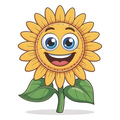 Fototapeta premium Smiling cartoon sunflower with happy face isolated on white background