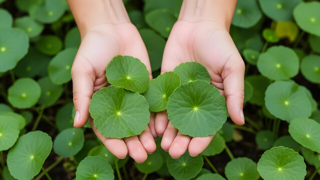 Farmer Harvesting Centella Asiatica