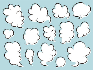 思考や想像を表すモクモクした雲形の吹き出し シンプルなベクターイラストセット