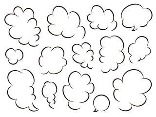 思考や想像を表すモクモクした雲形の吹き出し シンプルなベクターイラストセット