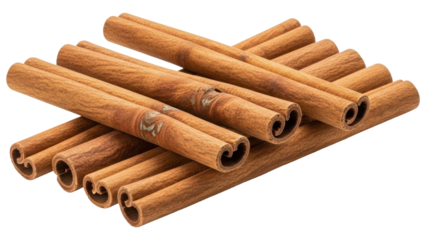 Cinnamon sticks piled together isolated on transparent background