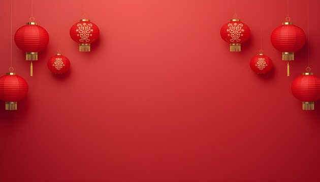 Chinese New Year Background with Hanging Red Lanterns and Copy Space