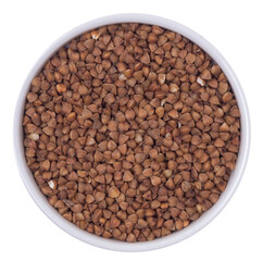 Isolated bowl with buckwheat groats on a white background	