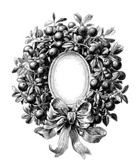 Winter wreath frame frame with floral ornament isolated on white background