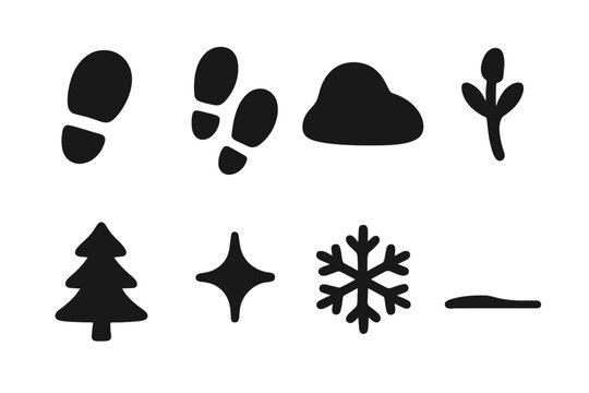 Footprint Icon Set. Footsteps in cold field. Filled icon set of footsteps in cold field: footprint, step mark,