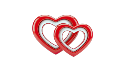 Two Red Hearts Intertwined on White Background