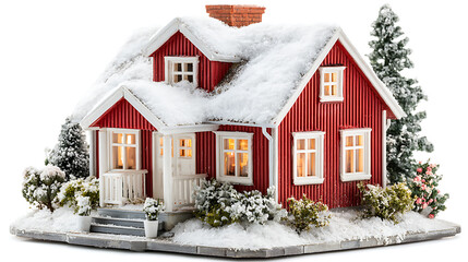 christmas house with snow isolated on white background 