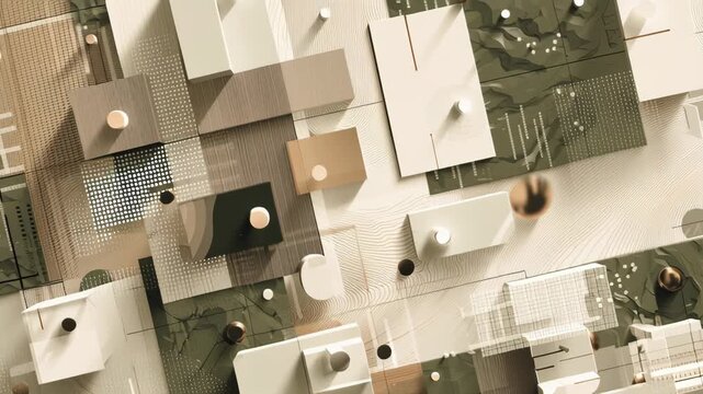 A collage of various shapes and colors, including squares. Ethical approach to data security, refined abstract forms expressing trust and restraint, neutral palette, ethical data protection concept