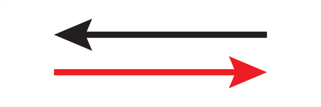 Black and red large arrows left and right pointing. solid long arrow icon sketched as vector symbol