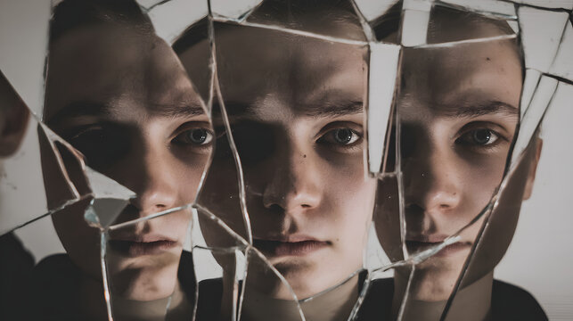 incivility. Broken mirror fragments reflecting multiple faces, symbolic of fractured trust and impossible reassembly. wellbeing guides.