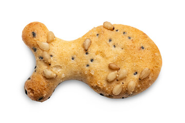 Fish Shaped Cheese and Seeds Crackers isolated on a transparent Background