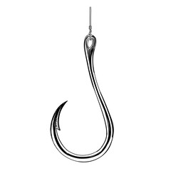 Vintage fishing hook vector line art hand drawn illustration