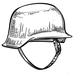 Military helmet vector line art hand drawn illustration