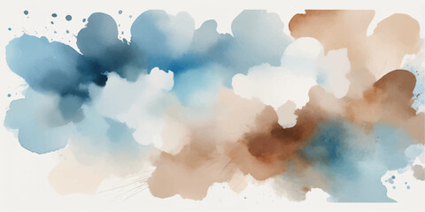 Abstract watercolor background of beautiful blue sky with fluffy white cumulus clouds