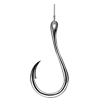 Vintage fishing hook vector line art hand drawn illustration
