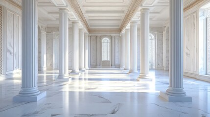 White marble columns and a classical luxury history granite ancient pole nature light.