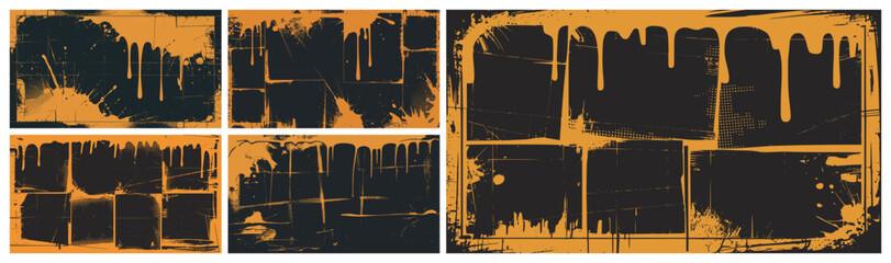 Set of abstract grunge punk texture background in yellow and black, . with distressed effects, paint splatters and halftone overlays