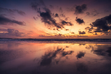 Beautiful sunset over the ocean coast, scenic sea sunrise landscape