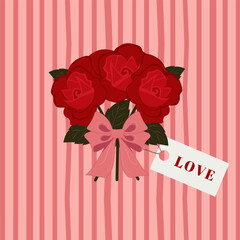 A sweet Valentine's Day card. Artistic design with a bouquet of roses on a striped background. Design template for holidays, advertisements, banners, and covers. Vector illustration.