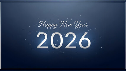 Obraz premium Silver Happy New Year 2026 on Blue Background with Sparkles