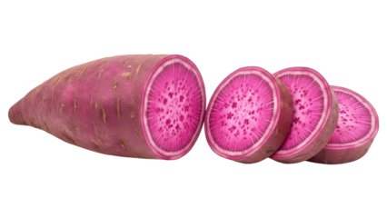 Fresh sweet potato cut into slices isolated on transparent background
