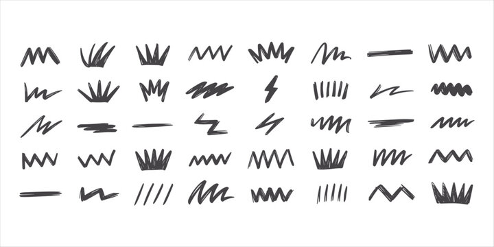 Collection of Hand Drawn Black Scribble and Line Icons for Textures and Backgrounds stroke dash