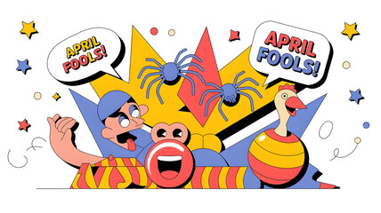 Fototapeta premium Vibrant cartoon scene with two characters and colorful speech bubbles