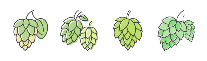 Vibrant collection of fresh hop cones illustration for brewing and craft beer design