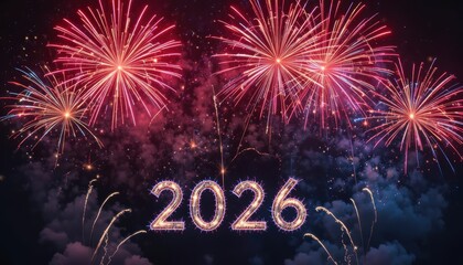 Fireworks display celebrating the new year 2026 in a night sky Generative AI