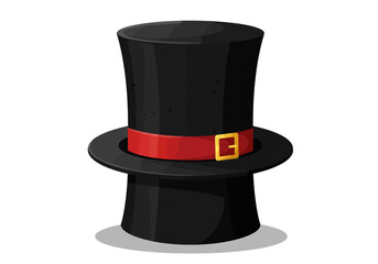 Classic Black Top Hat with Red Band and Buckle.