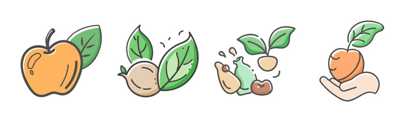 Illustrations depicting the cycle of nature, sustainable living, and ecological care