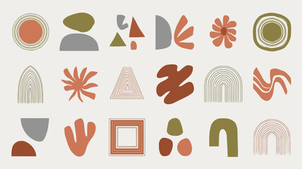 Collection of abstract shapes and patterns in various colors and styles, including geometric and organic forms