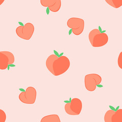 Peach heart seamless pattern on soft pink background, kawaii romantic design for fabric, wrapping and wallpaper.