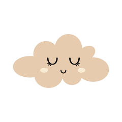 Pastel cloud clipart with cute face. Cartoon celestial character. Vector illustration.