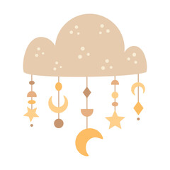 Bohemian cloud clipart in pastel colors. Celestial boho baby vector designs