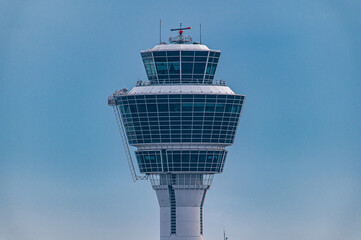 View of the control tower at Munich airport in Germany