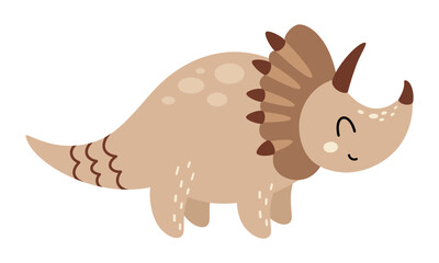 Cute dinosaur triceratops clipart, isolated prehistoric animal in pastel color. Vector hand drawn graphics