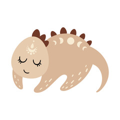 Sleeping dinosaur baby clipart, isolated prehistoric animal in pastel cartoon style. Vector illustration © JulzaArt
