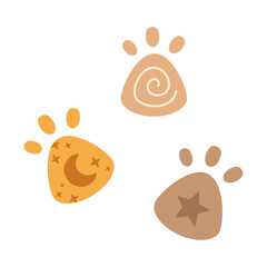 Animal paw prints, isolated cartoon clipart in pastel boho style. Vector graphics